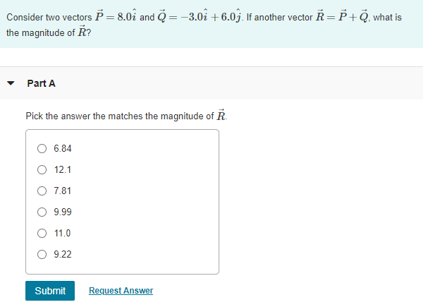 Solved Consider Two Vectors P 8 0i And Q 3 0i 6 09 Chegg Com