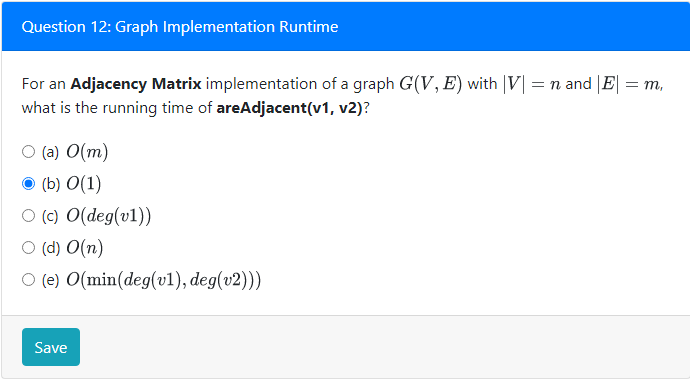 Solved Question 12: Graph Implementation Runtime For an | Chegg.com