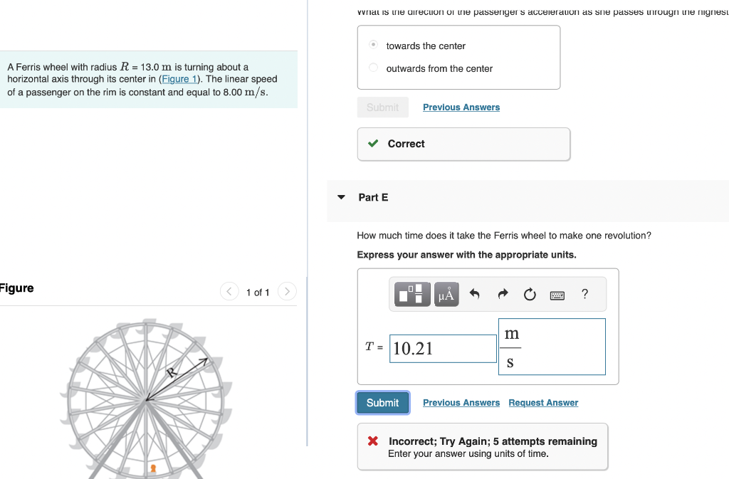 Solved A Ferris wheel with radius R=13.0 m is turning about