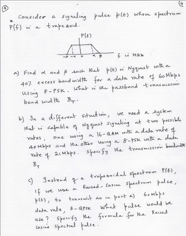 4 Consider A Signaling Pulse Plt Whose Spectrum P Chegg Com