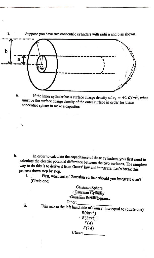 Solved 3. Suppose you have two concentric cylinders with | Chegg.com