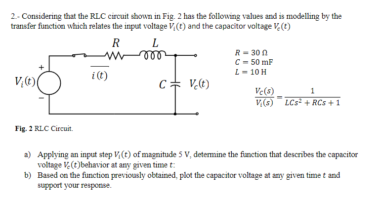 Solved 2.- Considering that the RLC circuit shown in Fig. 2 | Chegg.com