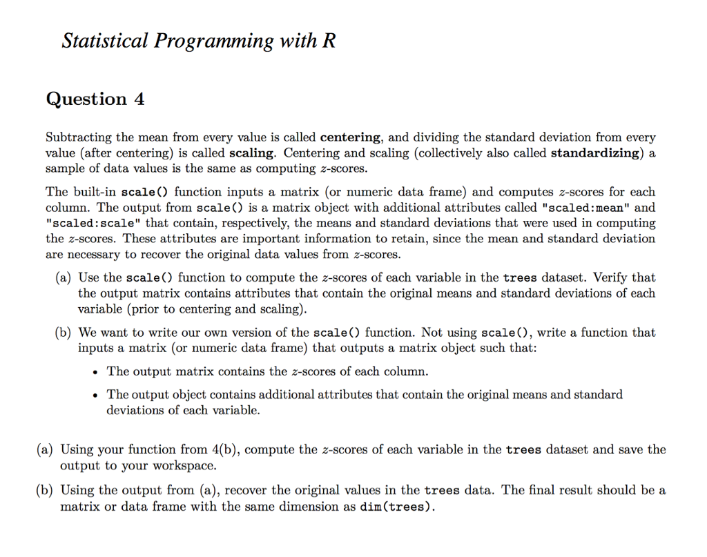 Statistical Programming with R Question 4 Subtracting | Chegg.com