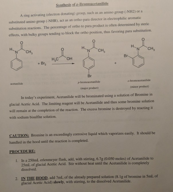 Solved Synthesis of p-Bromoacetanilide A ring activating | Chegg.com