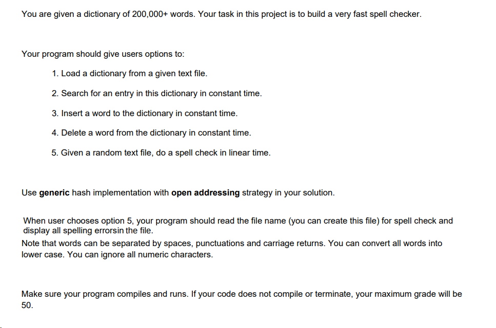 Solved You are given a dictionary of 200,000+ words. Your | Chegg.com