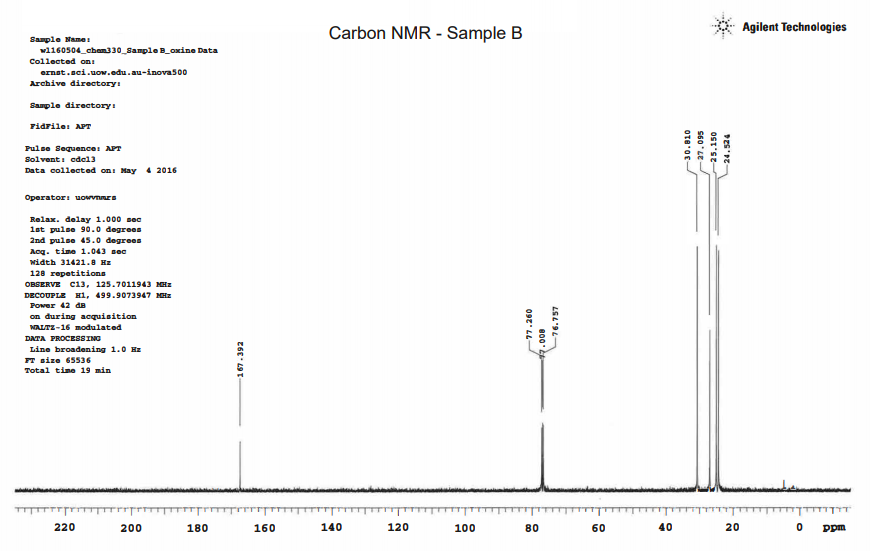 Solved Carbon NMR - Sample B Agilent Technologies Sample | Chegg.com