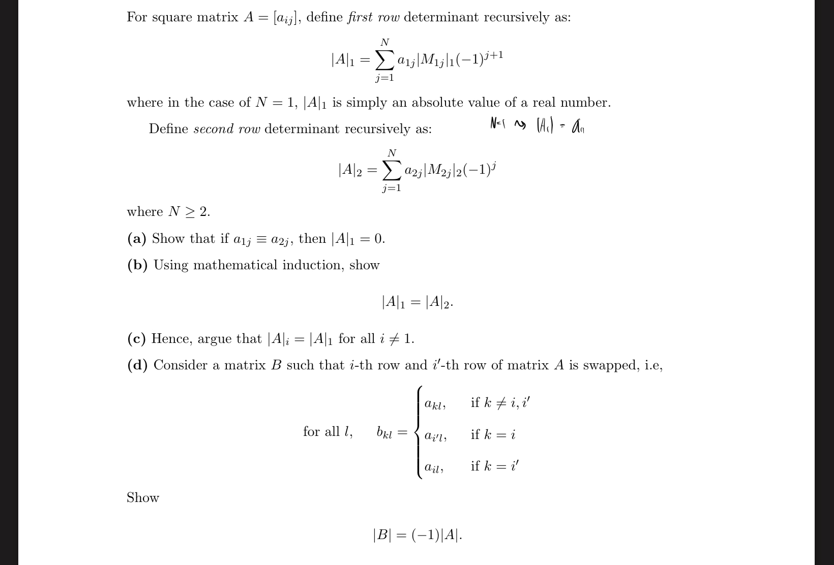 Solved For square matrix A aij define first row Chegg