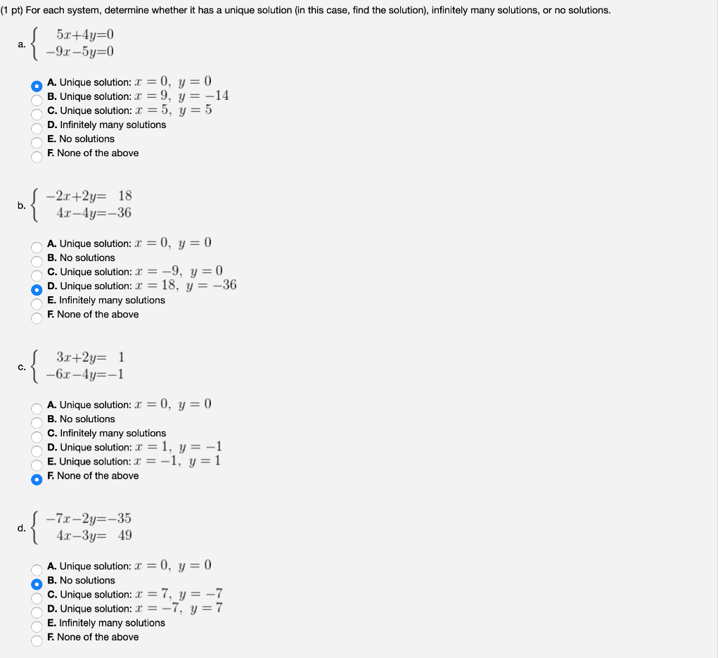Solved 1 Pt For Each System Determine Whether It Has A Chegg Solved 1 Pt For Each System Determine Whether It Has A Chegg