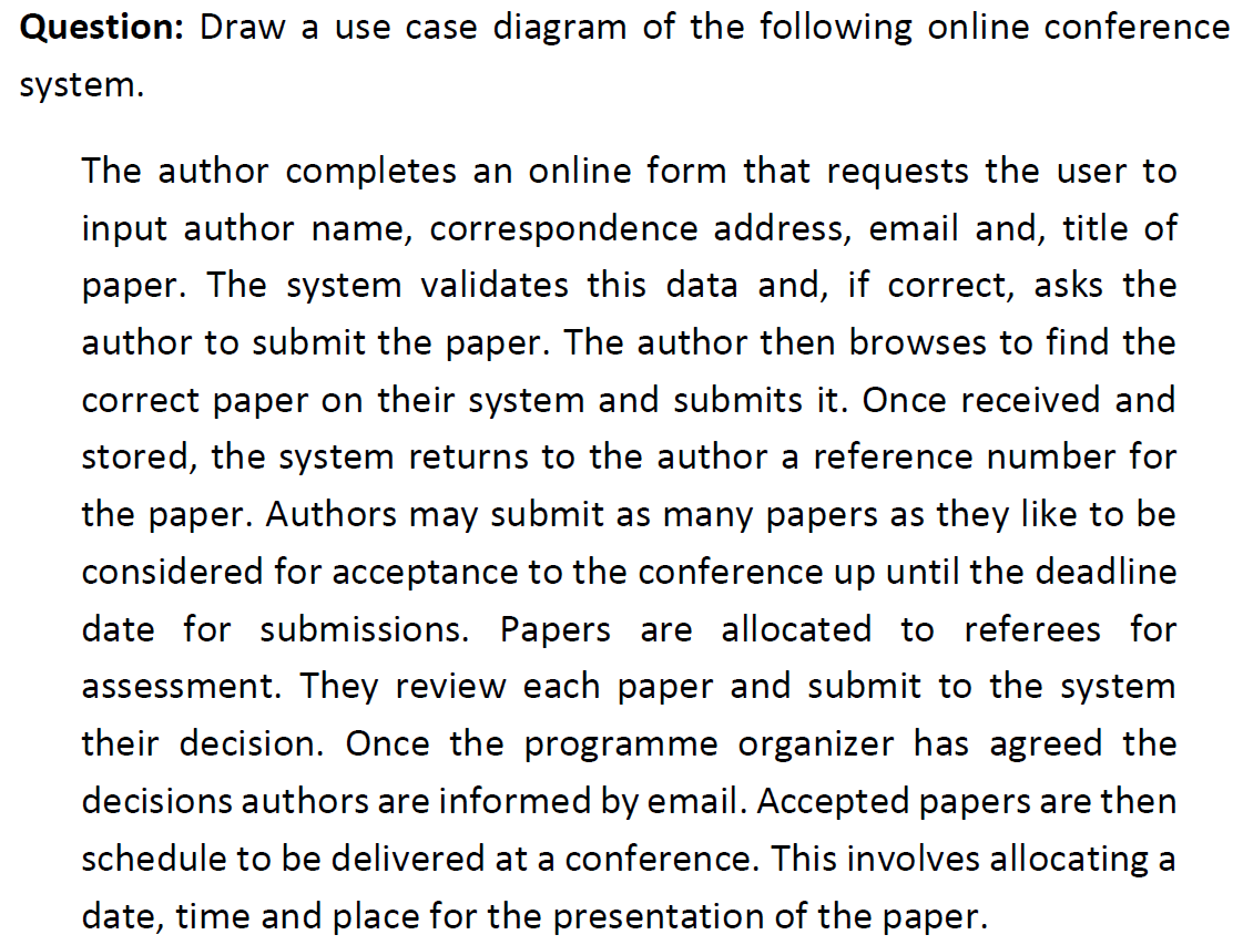 Solved Question: Draw a use case diagram of the following | Chegg.com