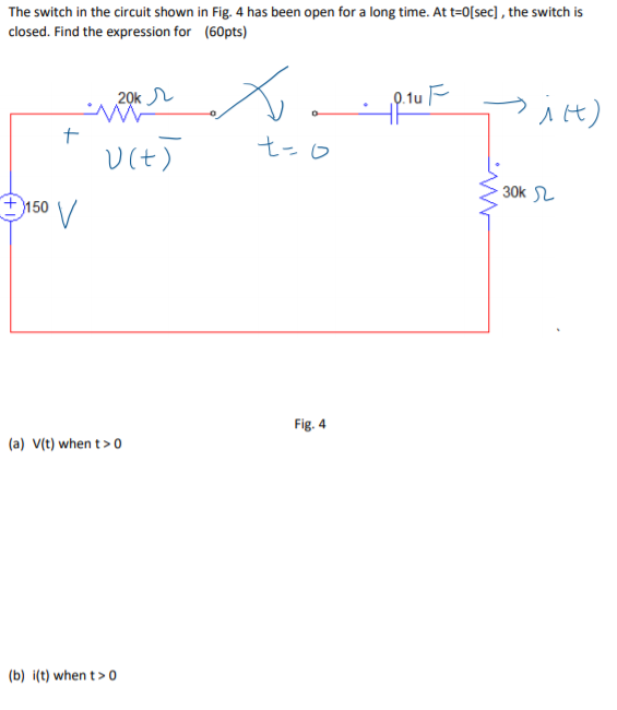Solved The switch in the circuit shown in Fig. 4 has been | Chegg.com
