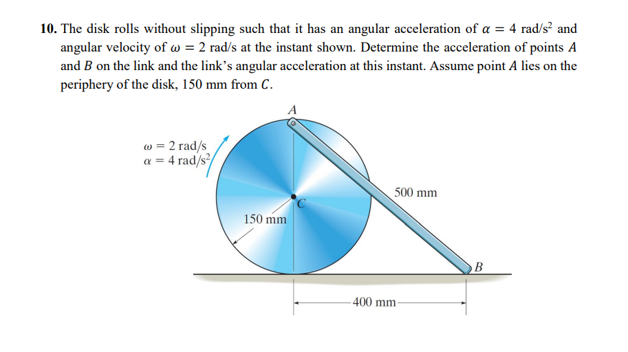 Solved 10. The disk rolls without slipping such that it has | Chegg.com