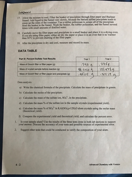 Solved The A of Alum DATA TABLE Trial 2 Trial 1 Part I | Chegg.com