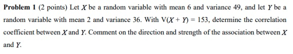 Solved Problem 1 (2 points) Let X be a random variable with | Chegg.com