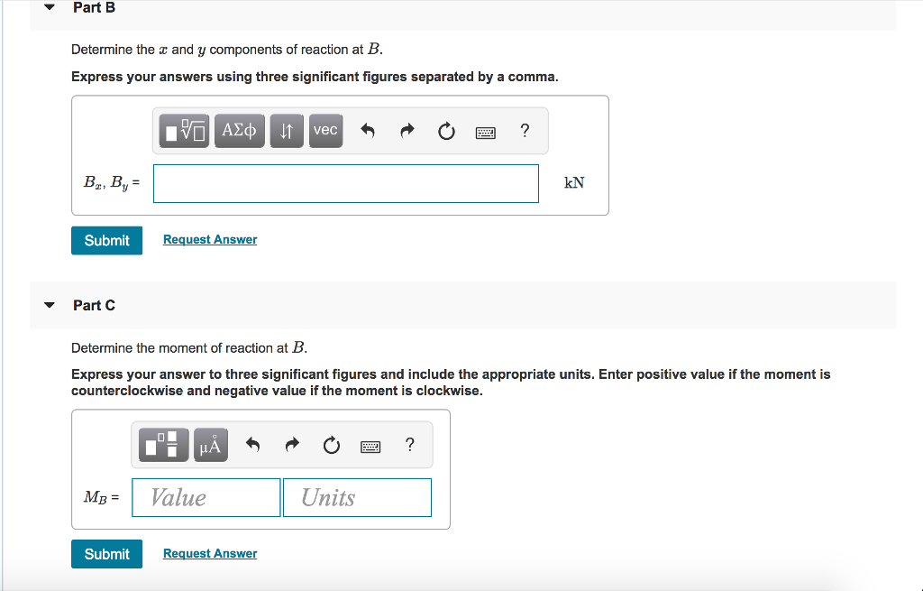Solved Part B Determine the x and y components of reaction | Chegg.com