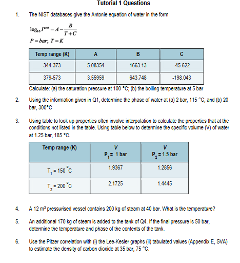 Solved 1. The NIST databases give the Antonie equation of