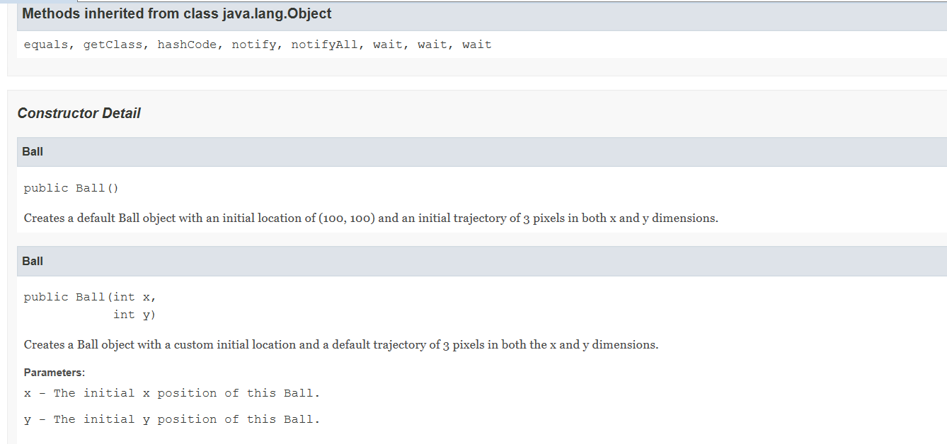 Solved public class Ball extends java.lang.Object The Ball | Chegg.com