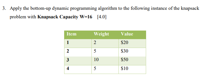 Solved 3. Apply the bottom-up dynamic programming algorithm | Chegg.com