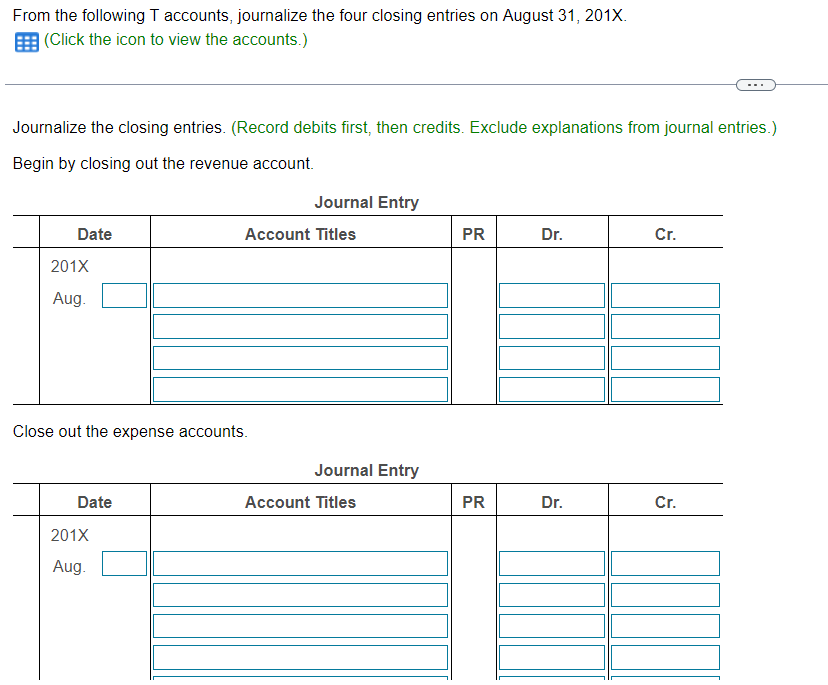 Solved Data tableFrom the following T accounts, journalize | Chegg.com