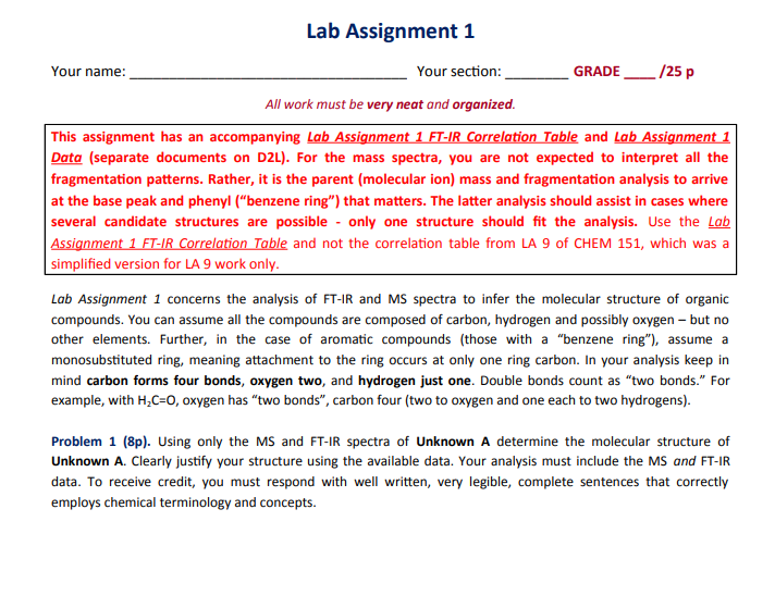 Solved Your name: /25 p Lab Assignment 1 Your section: GRADE | Chegg.com