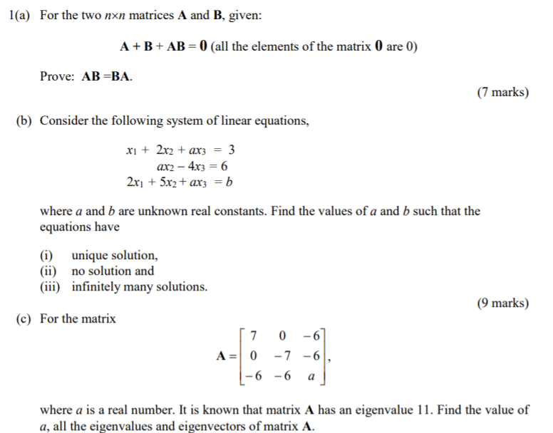 Solved 1 A For The Two Nxn Matrices A And B Given A B Ab