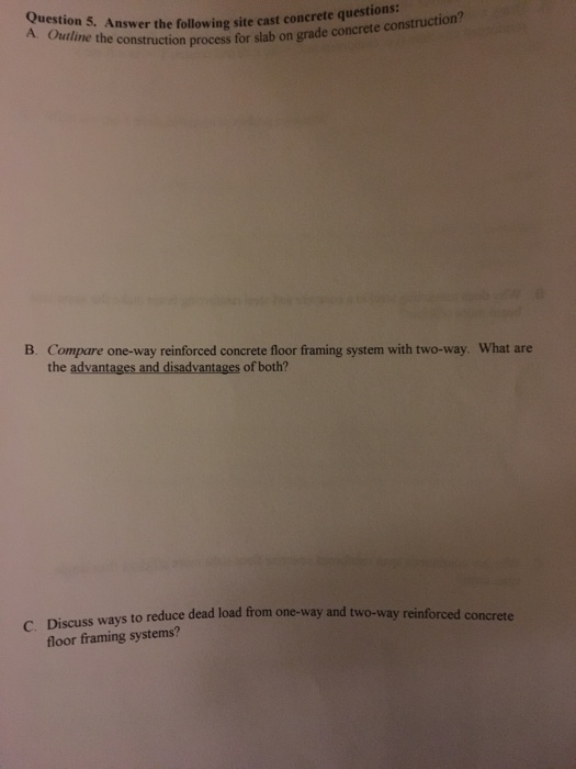 Solved Answer the following site cast concrete question: | Chegg.com