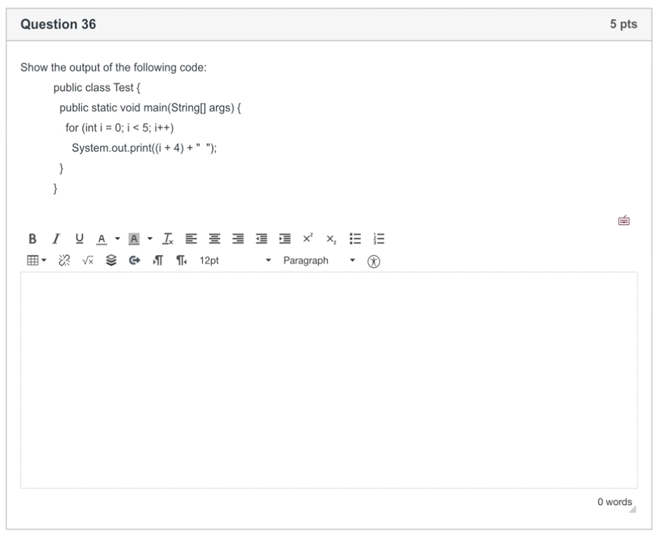 Solved Question 36 5 pts Show the output of the following | Chegg.com