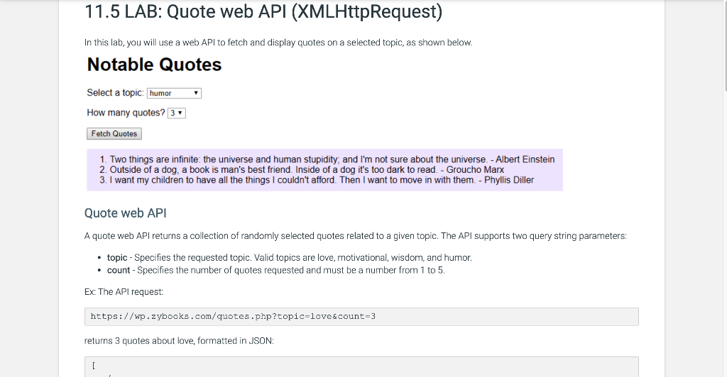 11 5 Lab Quote Web Api Xmlhttprequest In This Lab Chegg Com