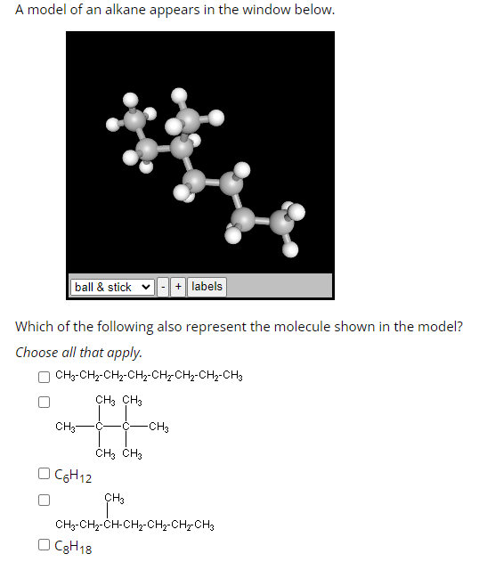 A model of an alkane appears in the window below. | Chegg.com