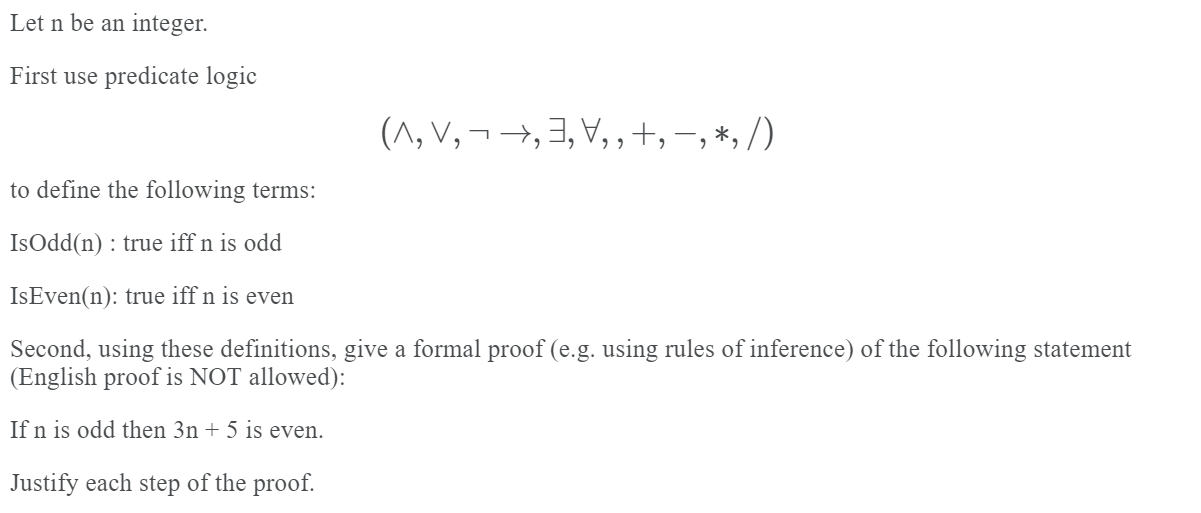 Solved Let n be an integer. First use predicate logic (^,V, | Chegg.com