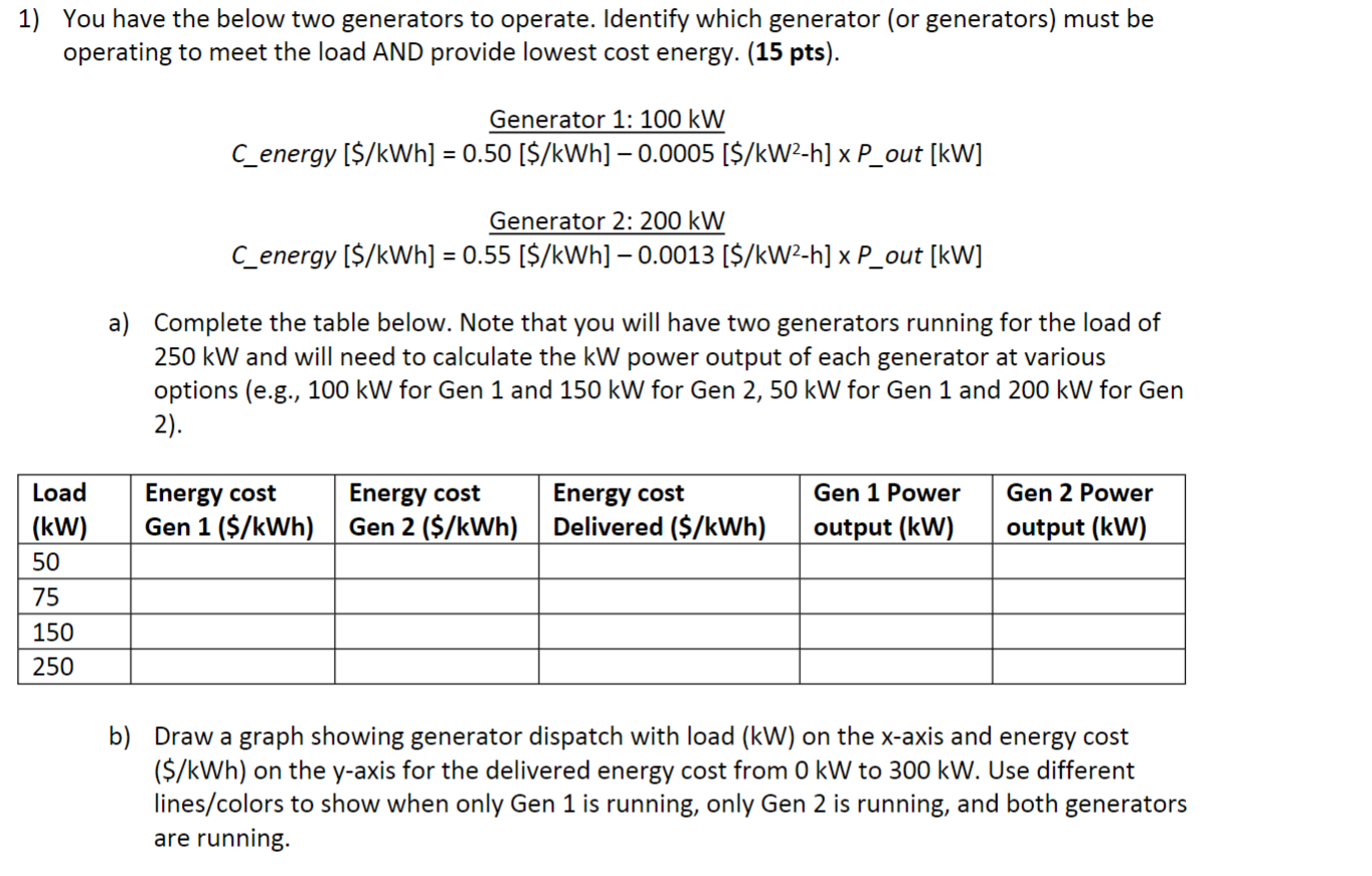 Solved 1) You have the below two generators to operate. | Chegg.com