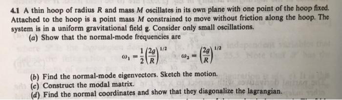 Solved 4.1 A Thin Hoop Of Radius R And Mass M Oscillates In | Chegg.com