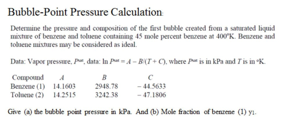 bubble point pressure calculation