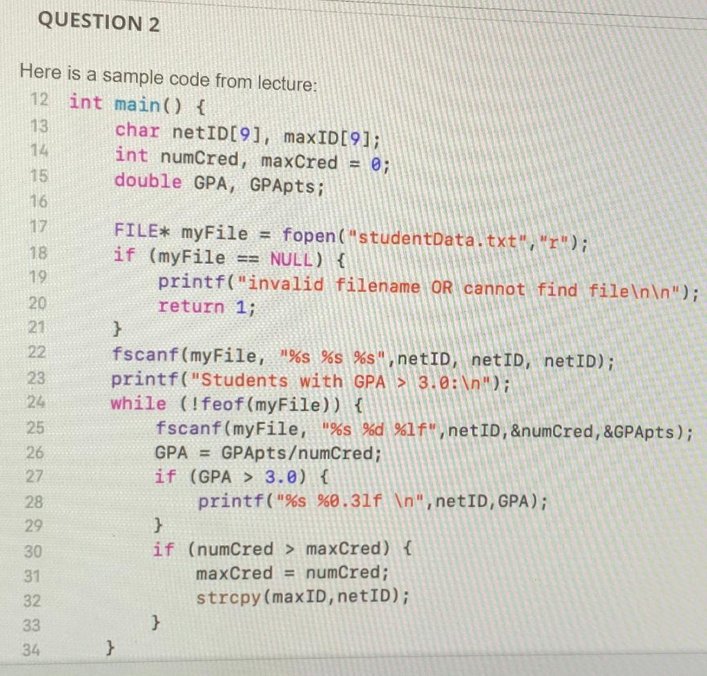 Solved QUESTION 2 Here is a sample code from lecture: 12 int | Chegg.com