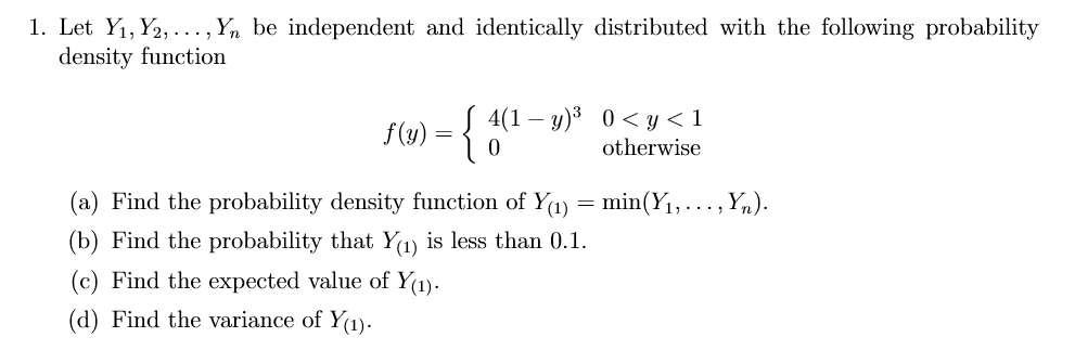 Solved 1. Let Yi, Y2,..., Y, be independent and identically | Chegg.com