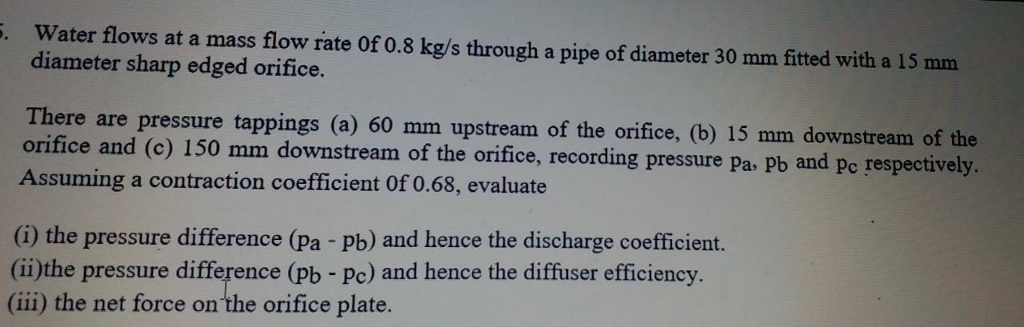 Solved Water flows at a mass flow rate Of 0.8 kg/s through a | Chegg.com