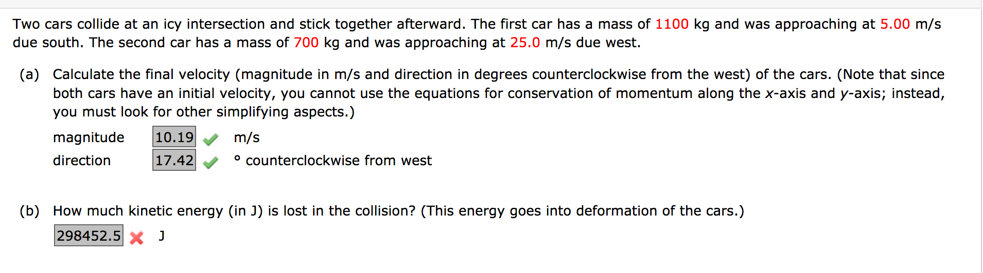 Solved Two cars collide at an icy intersection and stick | Chegg.com