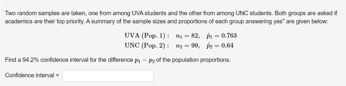 Two random samples are taken, one from among UVA | Chegg.com