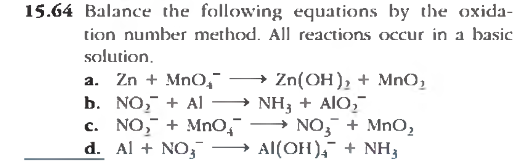 Solved 15.64 Balance the following equations by the | Chegg.com