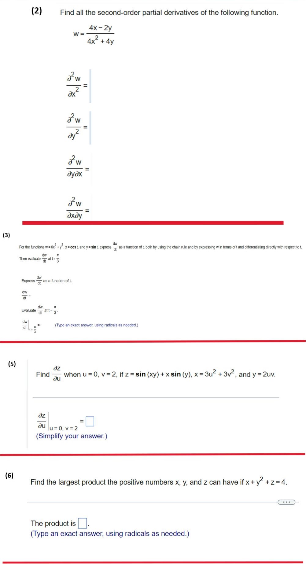 Solved 2 Find All The Second Order Partial Derivatives Of