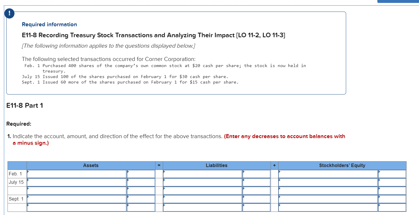 Solved Required Information E11 8 Recording Treasury Stock