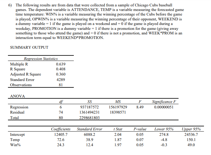 Solved 6) The following results are from data that were | Chegg.com