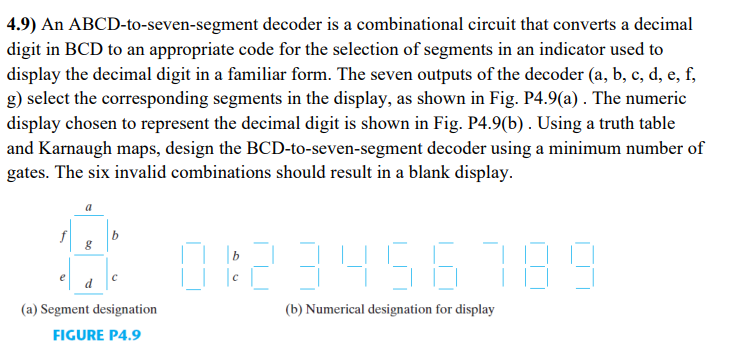 Solved 4.9) ﻿An ABCD-to-seven-segment decoder is a | Chegg.com