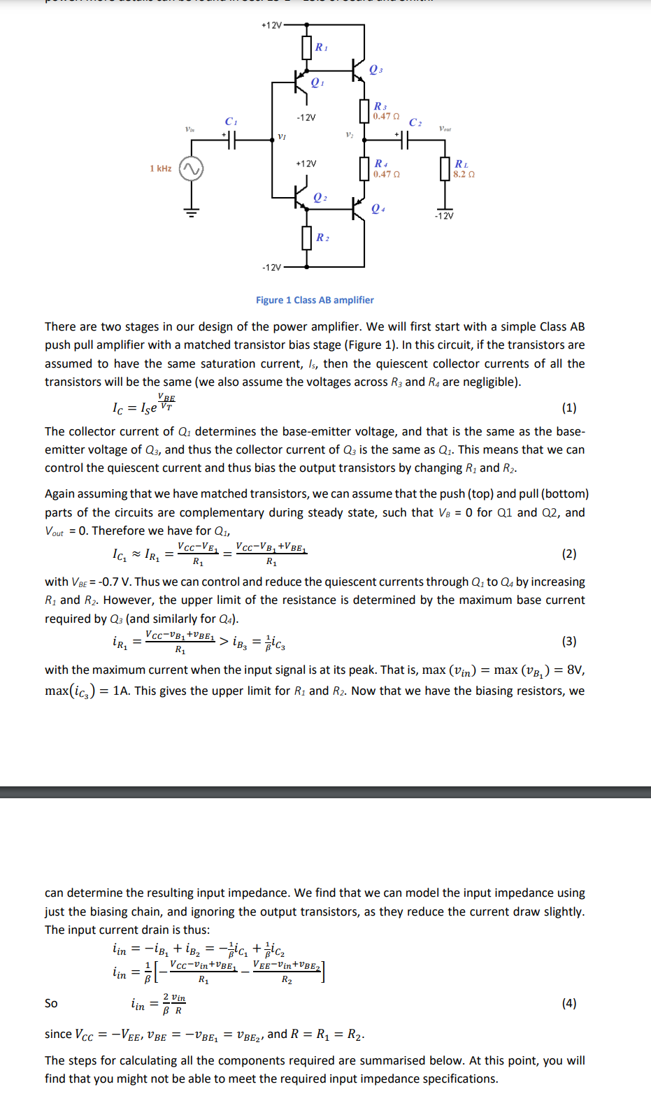 Solved Figure 1 Class AB amplifier There are two stages in | Chegg.com