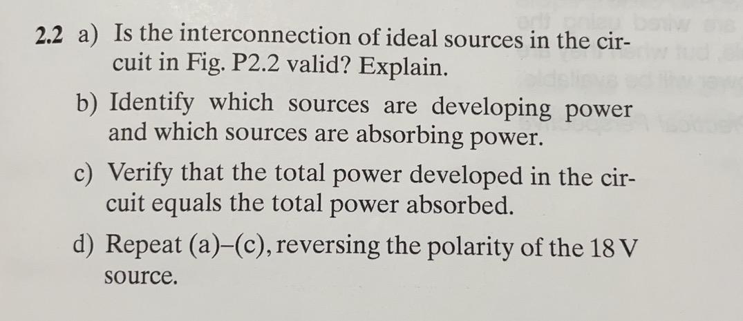Solved 2.2 a) Is the interconnection of ideal sources in the | Chegg.com