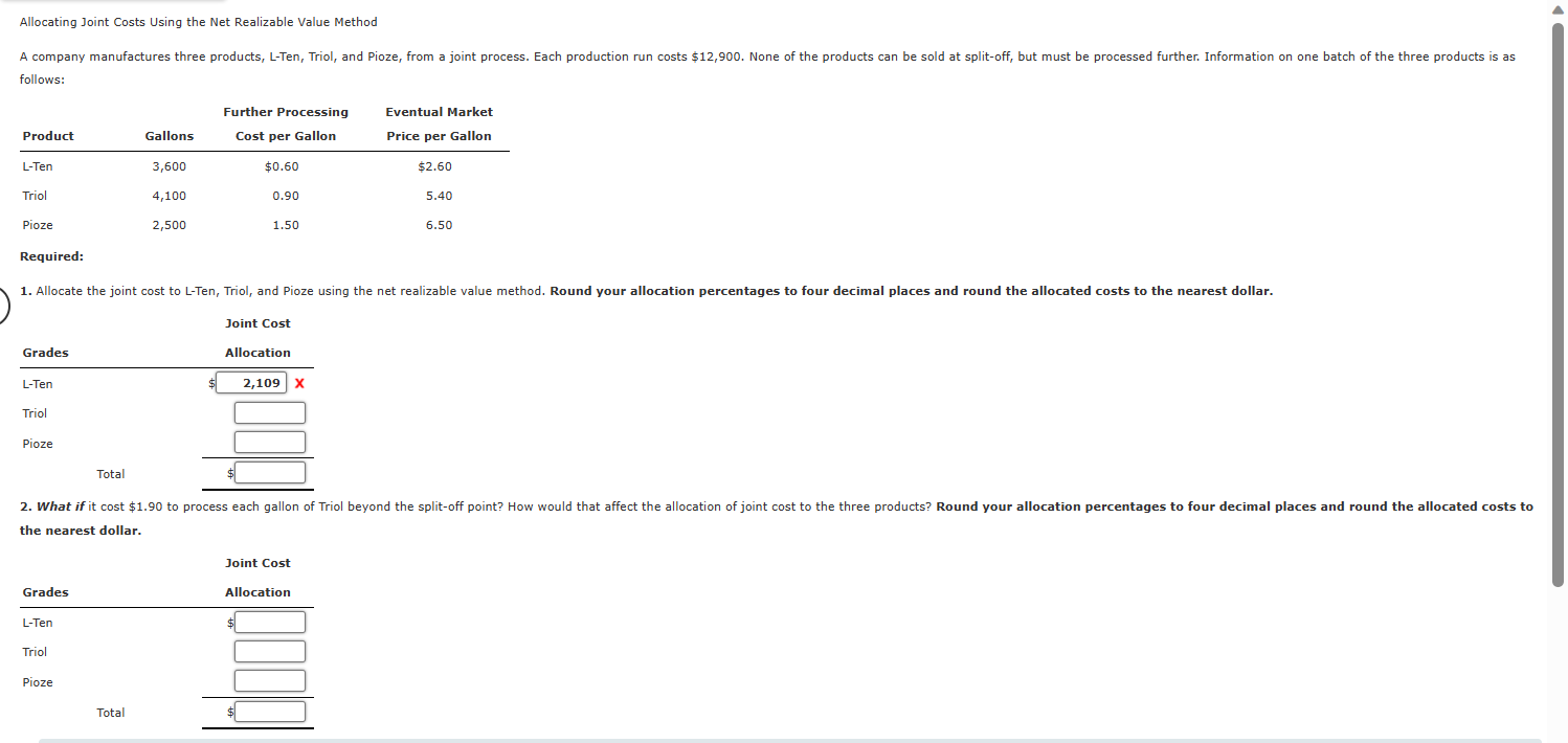Solved Allocating Joint Costs Using the Net Realizable Value | Chegg.com