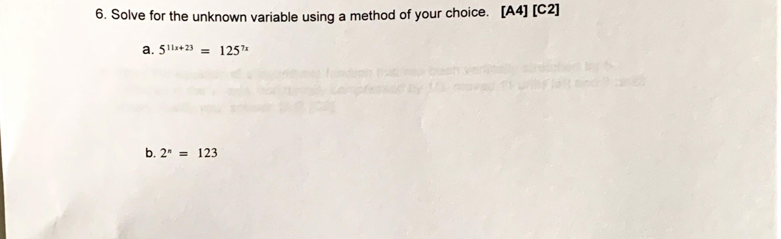 Solved ive for the unknown variable using a method of your | Chegg.com