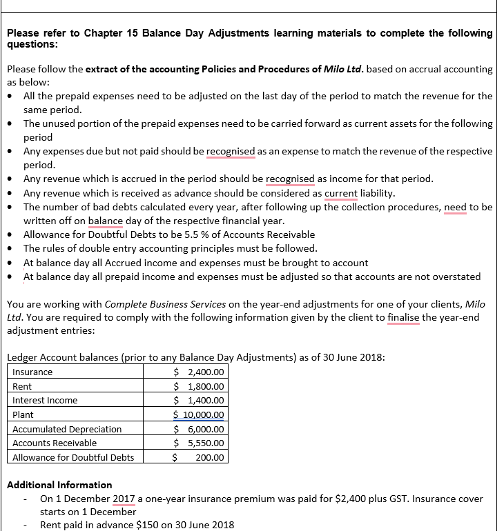 Solved Please refer to Chapter 15 Balance Day Adjustments | Chegg.com