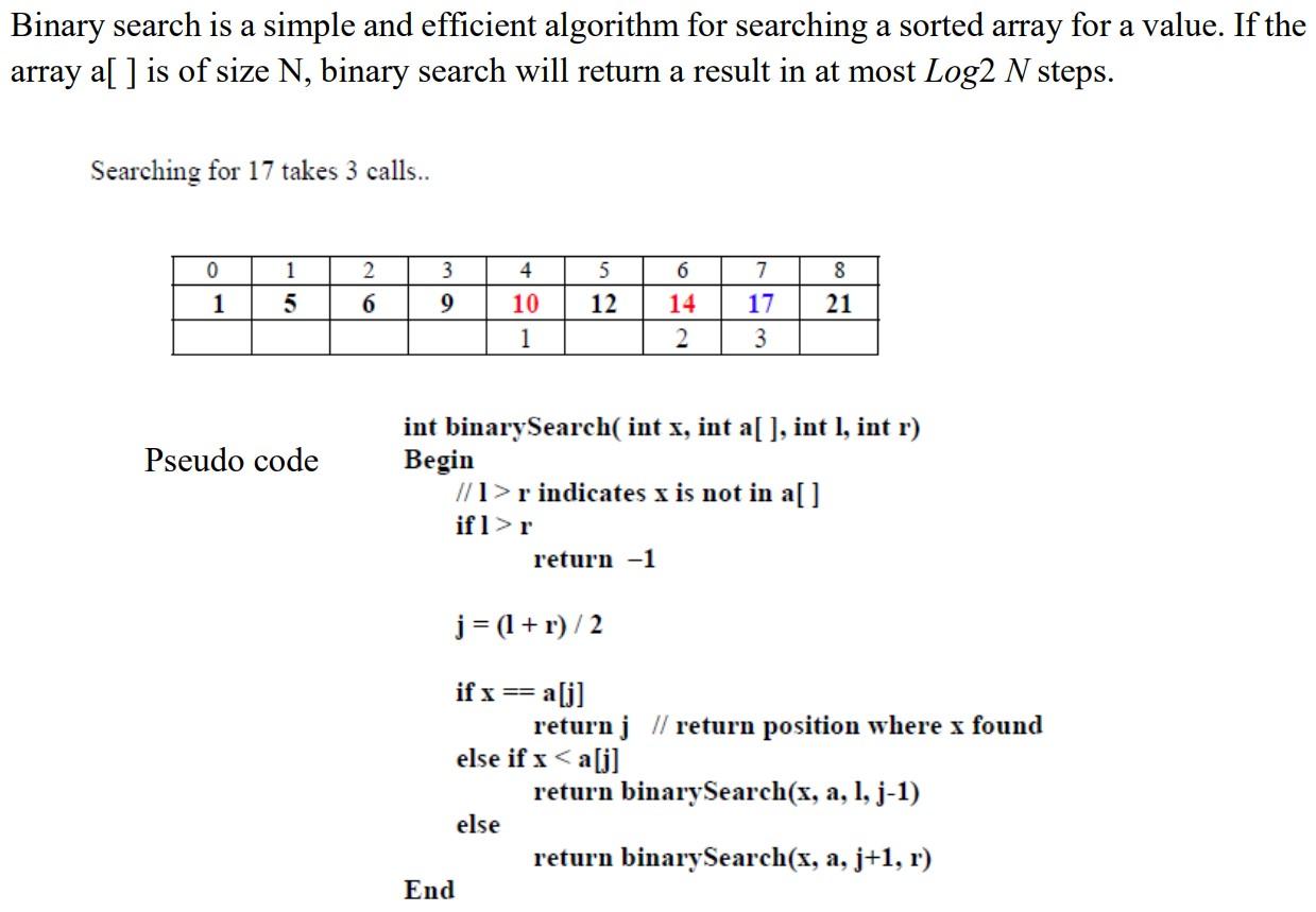 Solved Binary search is a simple and efficient algorithm for | Chegg.com