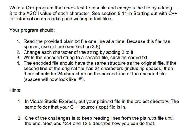 Solved Write a C++ program that reads text from a file and | Chegg.com