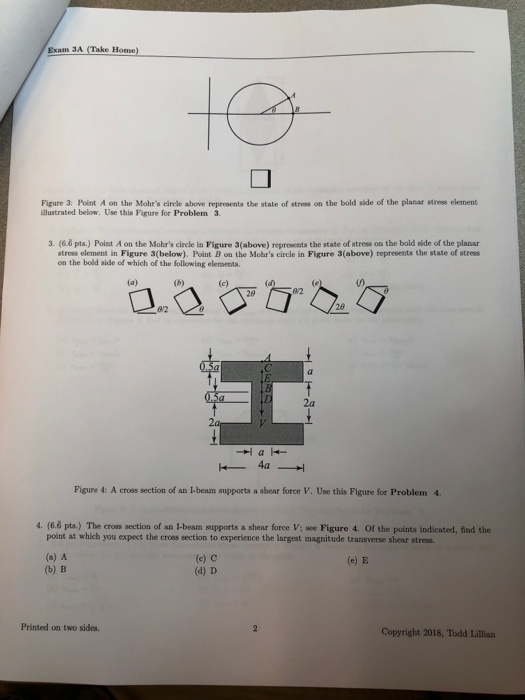Solved Exam 3A (Take Home) Figure 3: Point A on the Mohr's | Chegg.com